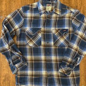 Dickies Blue and Tan Plaid Flannel Button Down Shirt